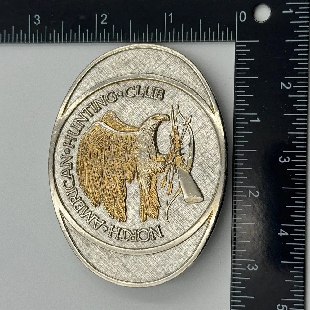 North American Hunting Club Eagle Belt Buckle 24K Gold Rhodium Plate Solid Brass
